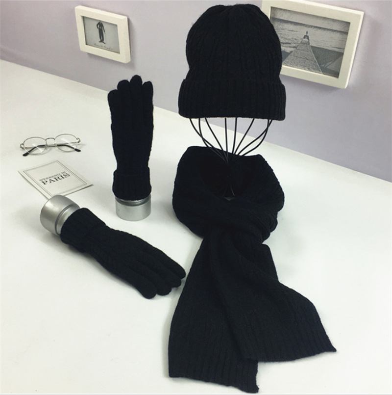 Mode Enfärgad Twist Warm Hat Scarf Handske Set