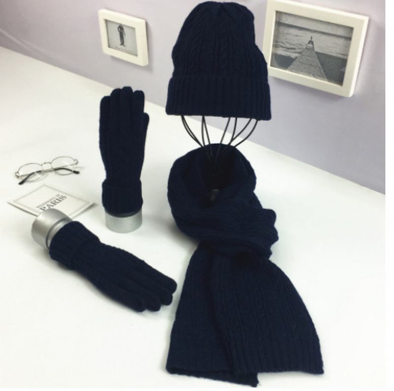 Mode Enfärgad Twist Warm Hat Scarf Handske Set