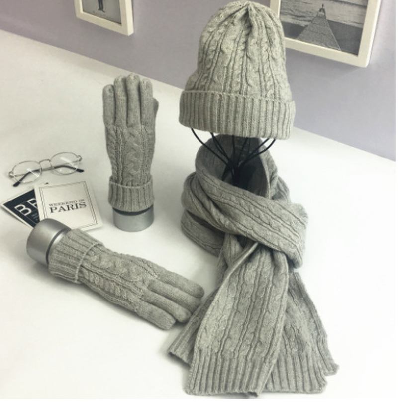 Mode Enfärgad Twist Warm Hat Scarf Handske Set