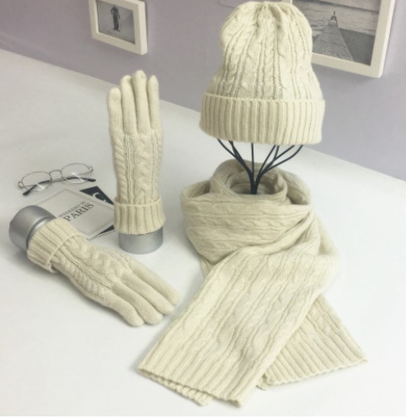 Mode Enfärgad Twist Warm Hat Scarf Handske Set