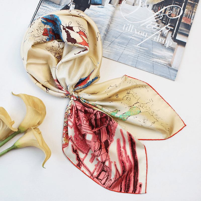 Riverside Town Elegant Silk Scarf Tjock Siden Stor Fyrkantig Scarf Dam Wild Scarf Silk