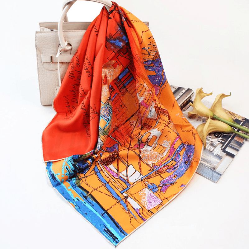 Riverside Town Elegant Silk Scarf Tjock Siden Stor Fyrkantig Scarf Dam Wild Scarf Silk