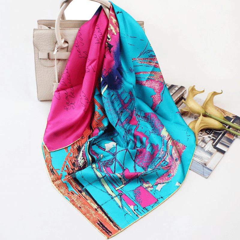 Riverside Town Elegant Silk Scarf Tjock Siden Stor Fyrkantig Scarf Dam Wild Scarf Silk