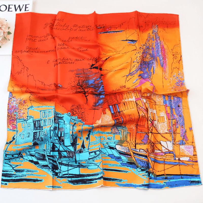 Riverside Town Elegant Silk Scarf Tjock Siden Stor Fyrkantig Scarf Dam Wild Scarf Silk