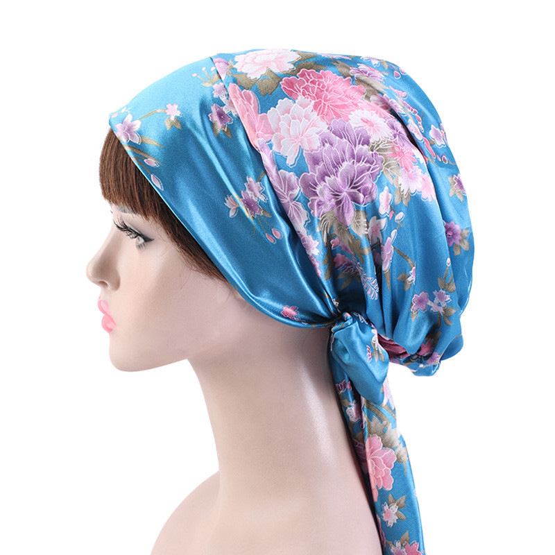 Satin Med Tryck Ribbon Bow Turban Hat