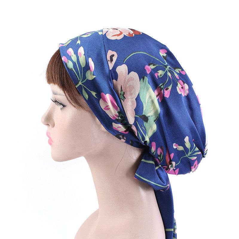 Satin Med Tryck Ribbon Bow Turban Hat