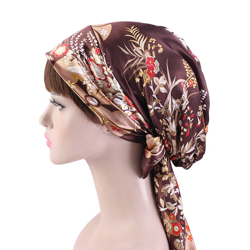 Satin Med Tryck Ribbon Bow Turban Hat