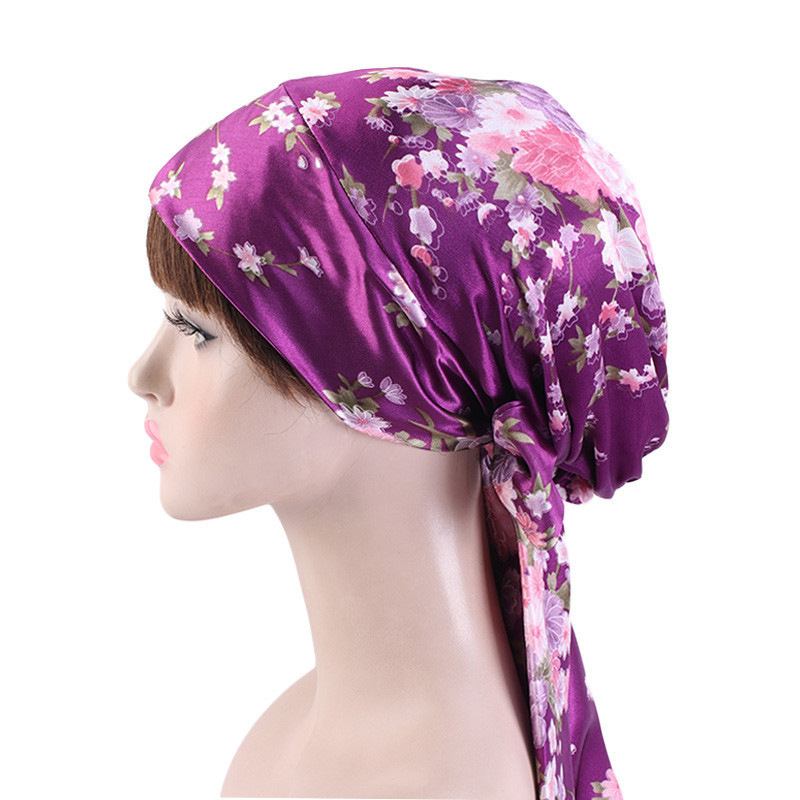 Satin Med Tryck Ribbon Bow Turban Hat