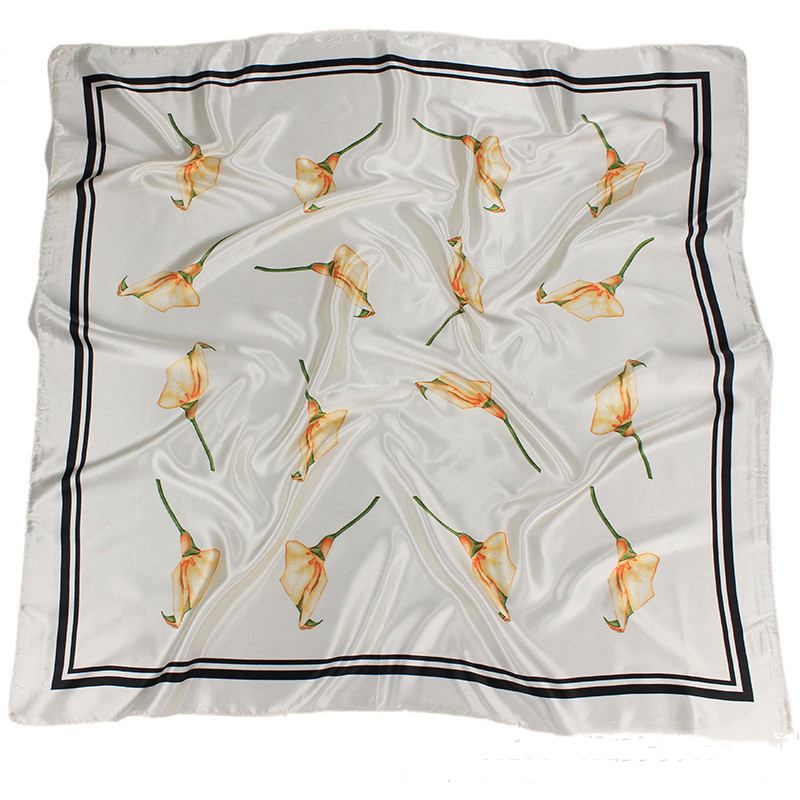 Silk Scarf Dam 90x90cm Siden Stor Fyrkantig Scarf