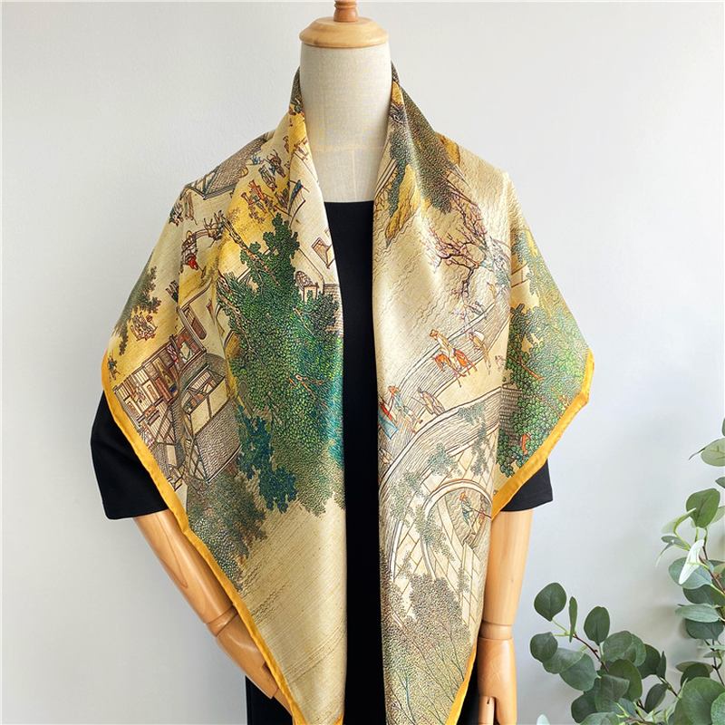 Silk Scarf Stor Fyrkantig Scarf Dam Sjal