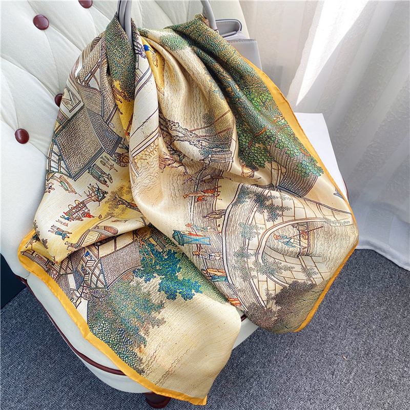 Silk Scarf Stor Fyrkantig Scarf Dam Sjal