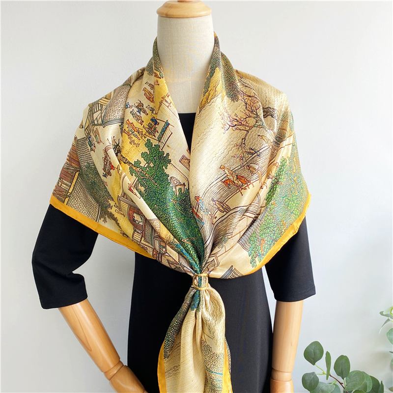 Silk Scarf Stor Fyrkantig Scarf Dam Sjal