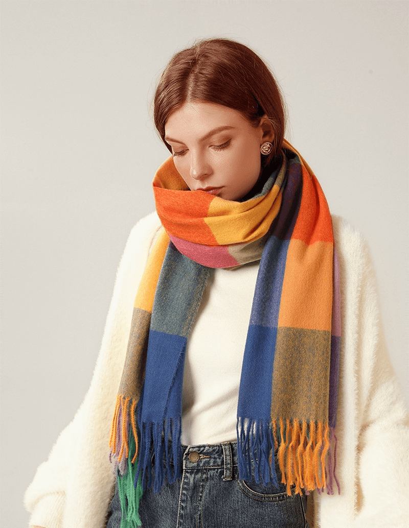 Sjal Scarf Vintervärme Cashmere Tofs Pläd Lång Haklapp