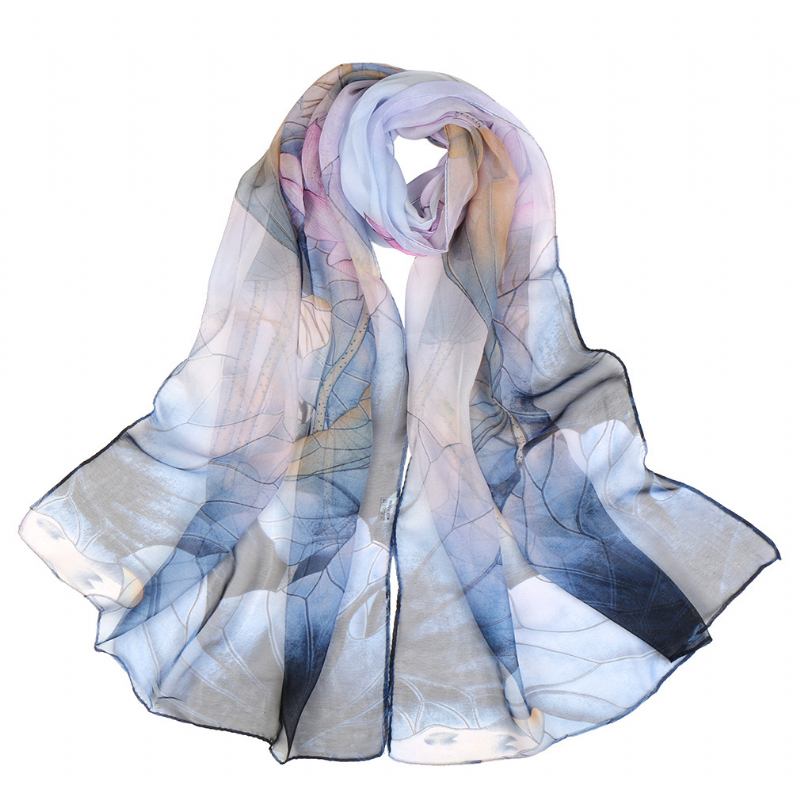 Sommar Lotus Pond Moonlight Tunn Sidenscarf