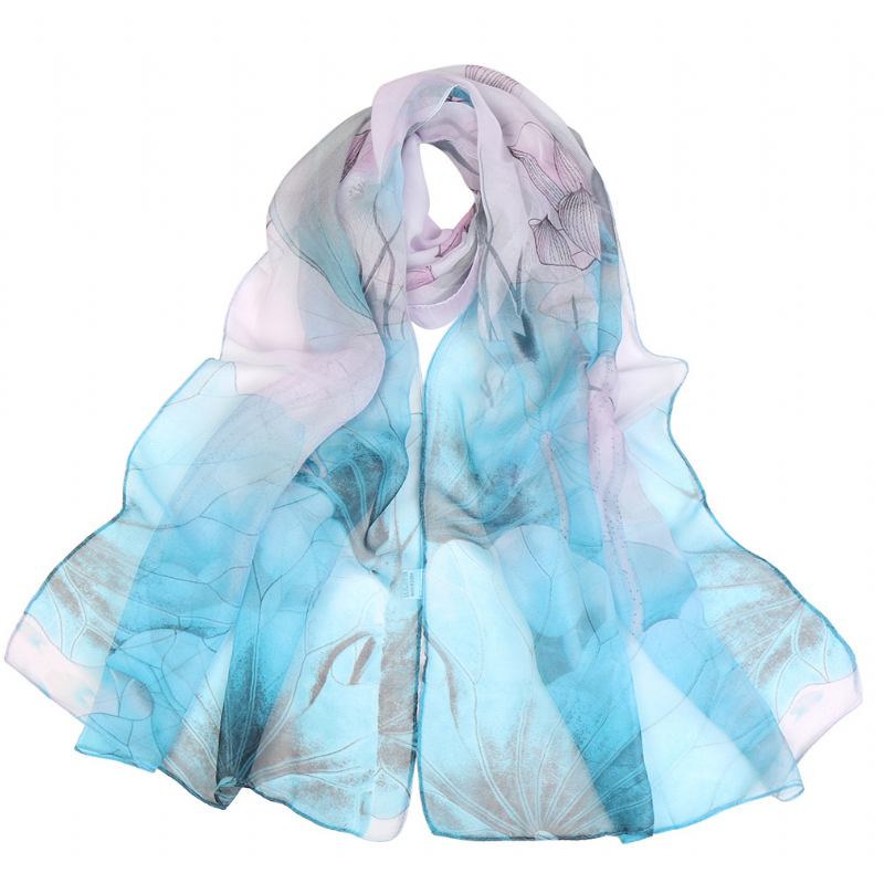 Sommar Lotus Pond Moonlight Tunn Sidenscarf