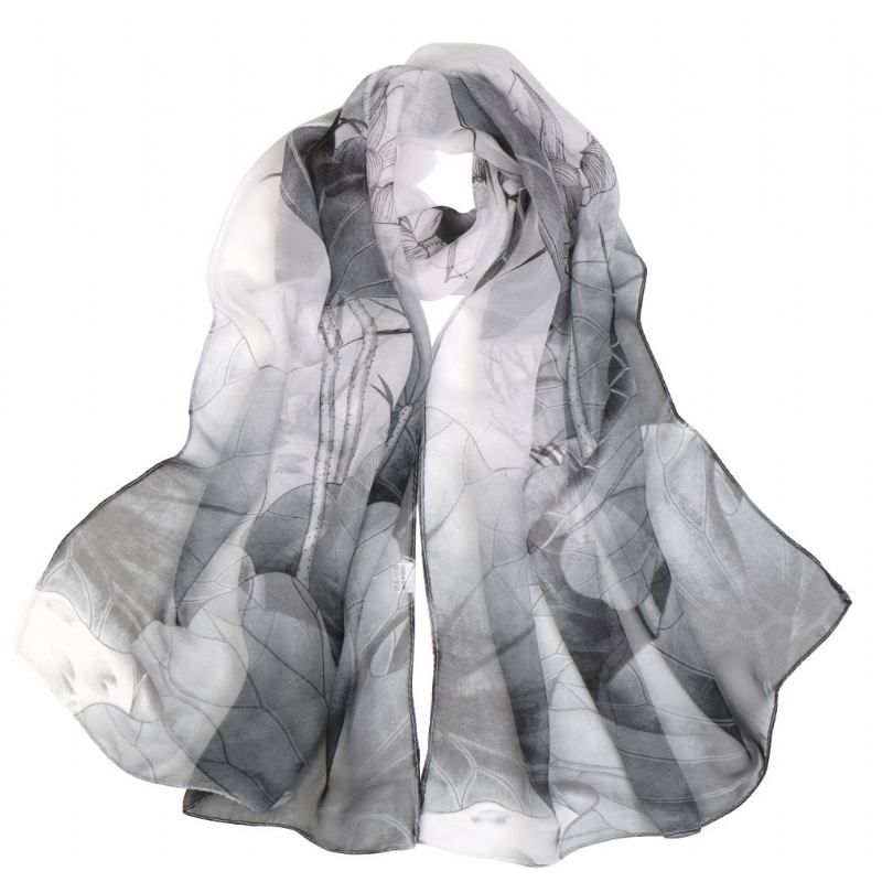 Sommar Lotus Pond Moonlight Tunn Sidenscarf