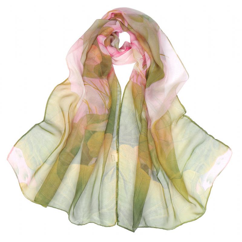 Sommar Lotus Pond Moonlight Tunn Sidenscarf