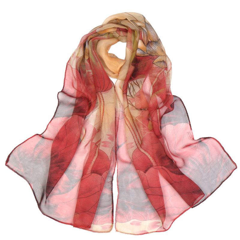 Sommar Lotus Pond Moonlight Tunn Sidenscarf