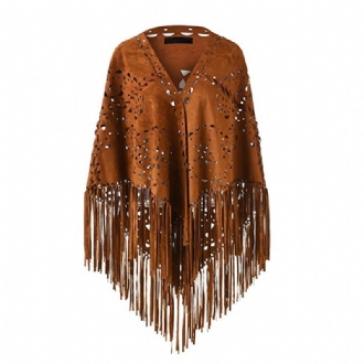 Stretch Mocka Fringed Sjal Cape All-match