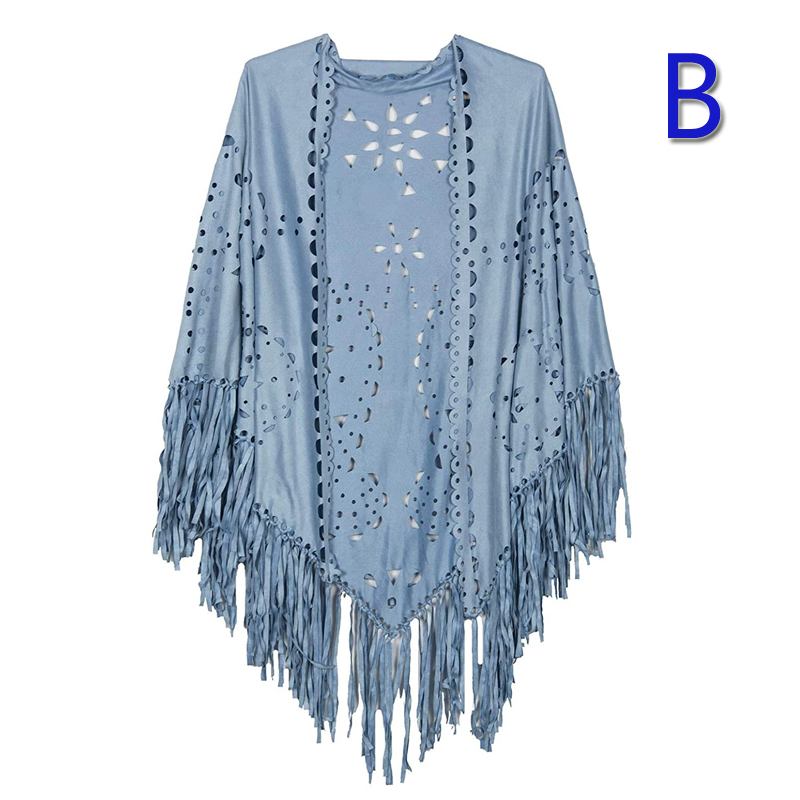 Stretch Mocka Fringed Sjal Cape All-match