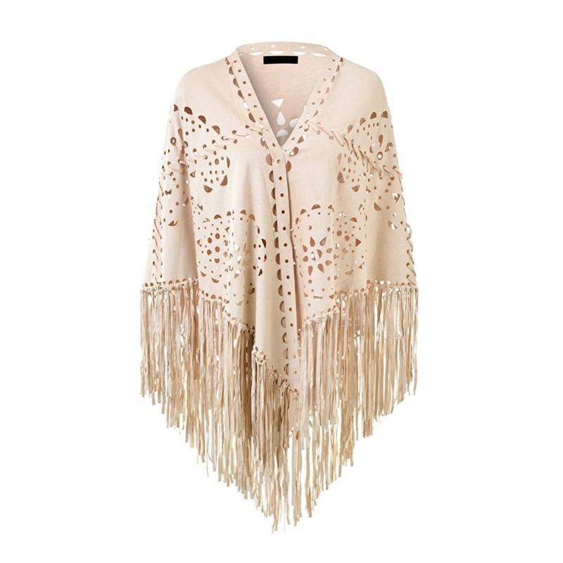 Stretch Mocka Fringed Sjal Cape All-match