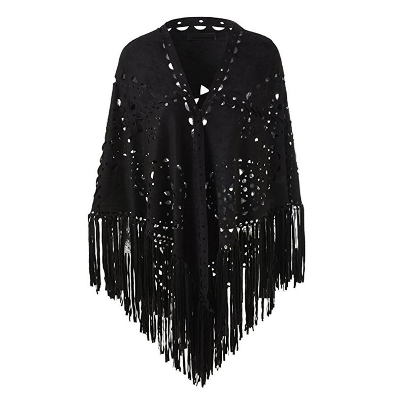 Stretch Mocka Fringed Sjal Cape All-match