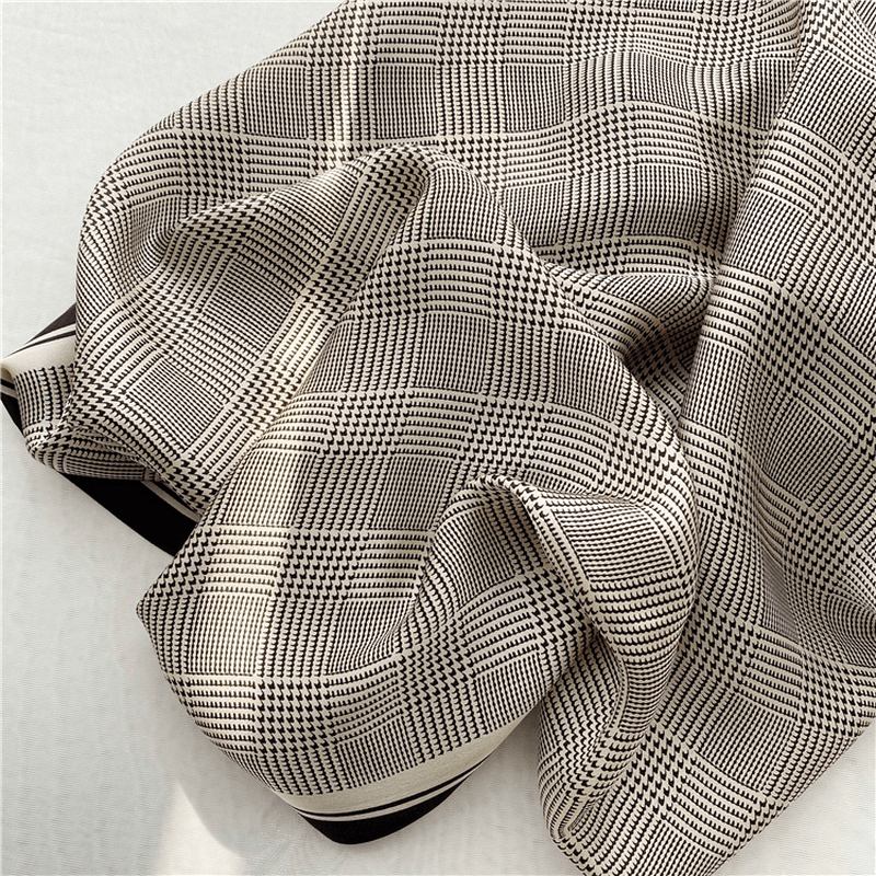 Svart Och Vit Houndstooth Lång Sidenscarf Höststil Modesjal Dual-use