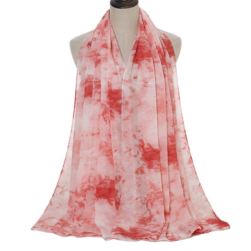 Tie-dye Med Tryck Pearl Chiffong Scarf Sjal