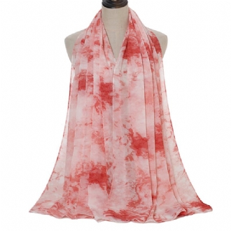 Tie-dye Med Tryck Pearl Chiffong Scarf Sjal