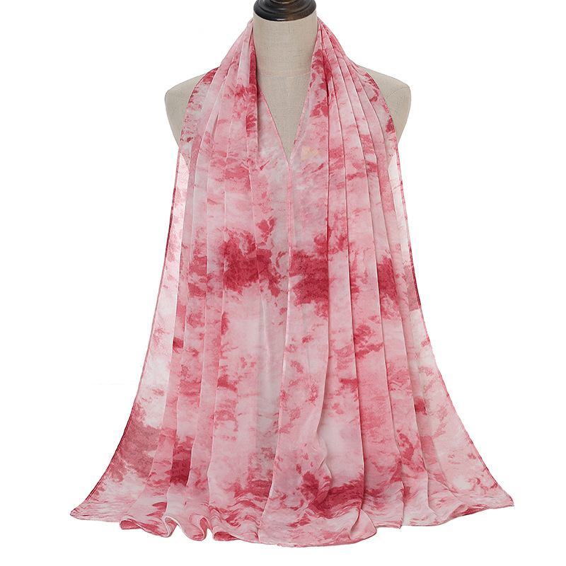 Tie-dye Med Tryck Pearl Chiffong Scarf Sjal