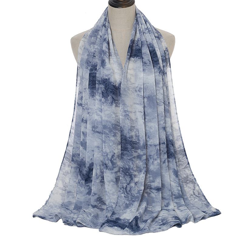 Tie-dye Med Tryck Pearl Chiffong Scarf Sjal