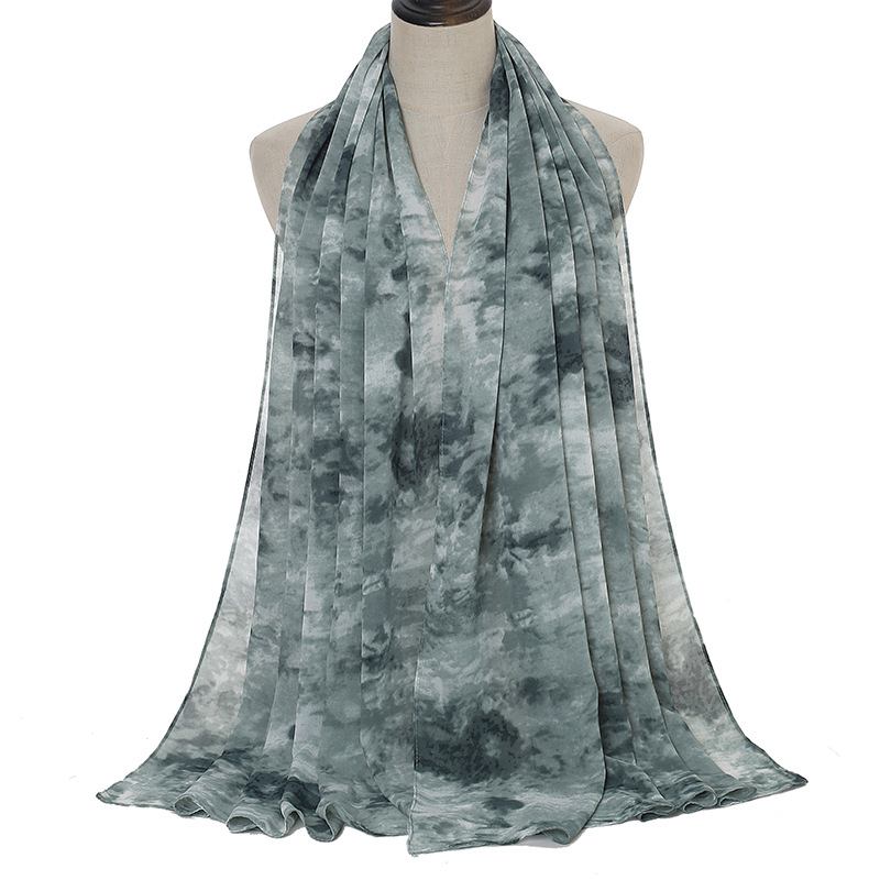 Tie-dye Med Tryck Pearl Chiffong Scarf Sjal