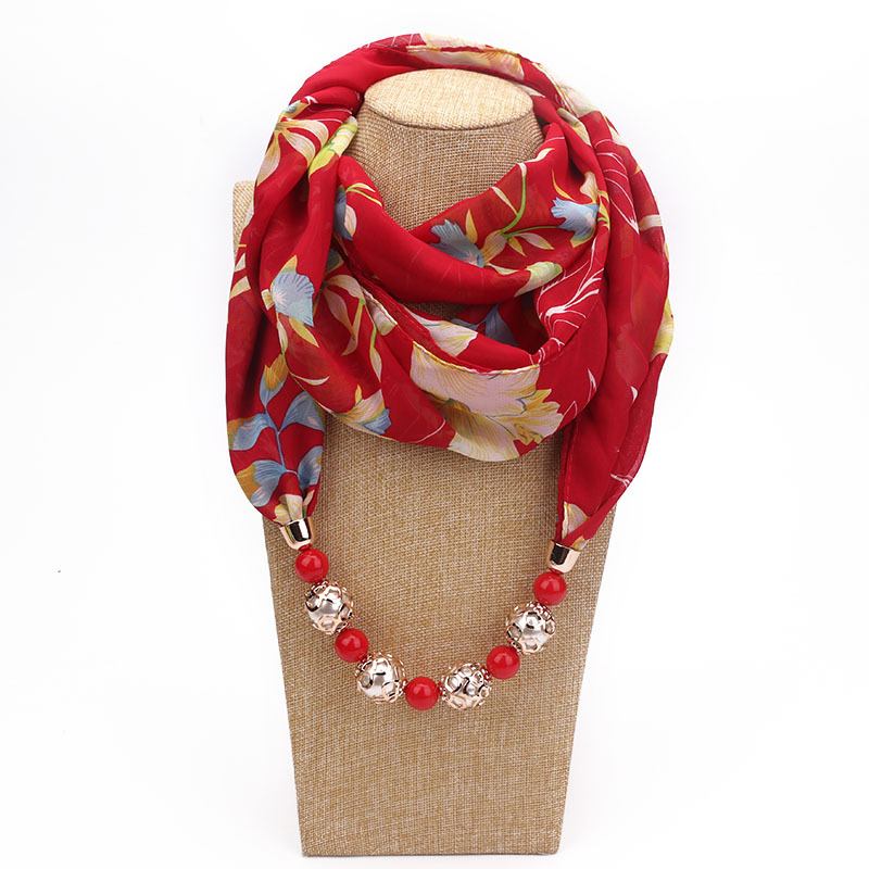 Tryck Hänge Scarf Beaded Hänge Scarfprinted Chiffong Halsband