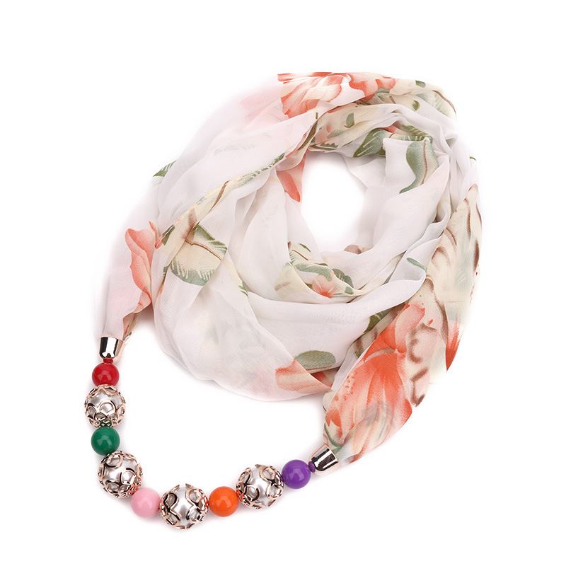 Tryck Hänge Scarf Beaded Hänge Scarfprinted Chiffong Halsband