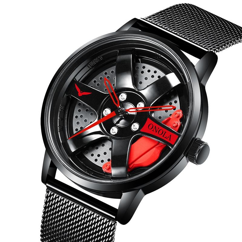 3d Hollow Wheel Hub Design Vattentät Mode Full Steel Herrklocka Quartz Watch