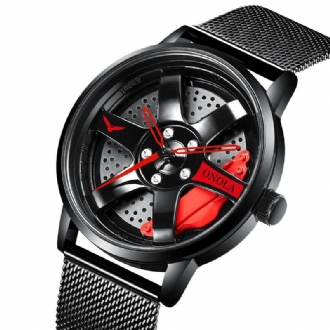 3d Hollow Wheel Hub Design Vattentät Mode Full Steel Herrklocka Quartz Watch