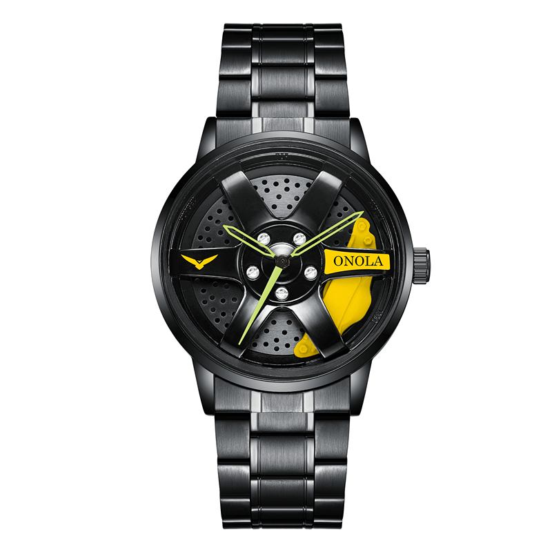 3d Hollow Wheel Hub Design Vattentät Mode Full Steel Herrklocka Quartz Watch