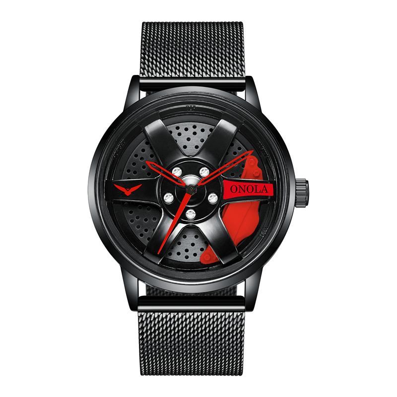 3d Hollow Wheel Hub Design Vattentät Mode Full Steel Herrklocka Quartz Watch