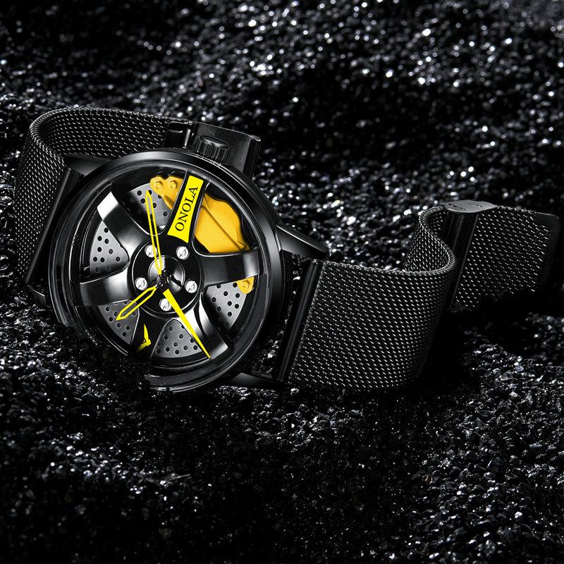 3d Hollow Wheel Hub Design Vattentät Mode Full Steel Herrklocka Quartz Watch