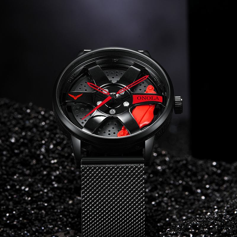 3d Hollow Wheel Hub Design Vattentät Mode Full Steel Herrklocka Quartz Watch