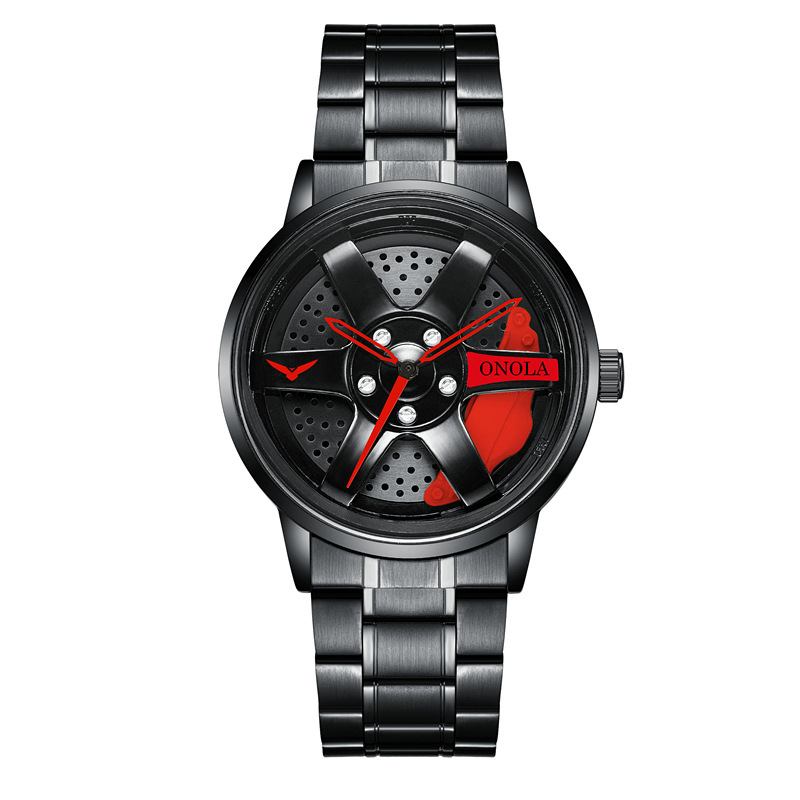 3d Hollow Wheel Hub Design Vattentät Mode Full Steel Herrklocka Quartz Watch