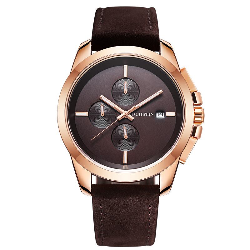 Äkta Läder Casual Style Herr Armbandsur Kalender Quartz Watch