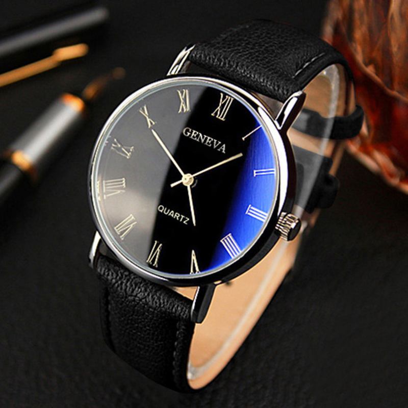 Business Casual Enkel Romersk Siffra Urtavla Pu Läderrem Herr Quartz Watch Armbandsur