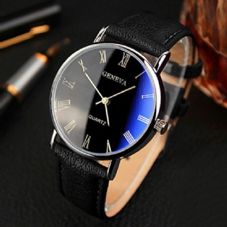 Business Casual Enkel Romersk Siffra Urtavla Pu Läderrem Herr Quartz Watch Armbandsur