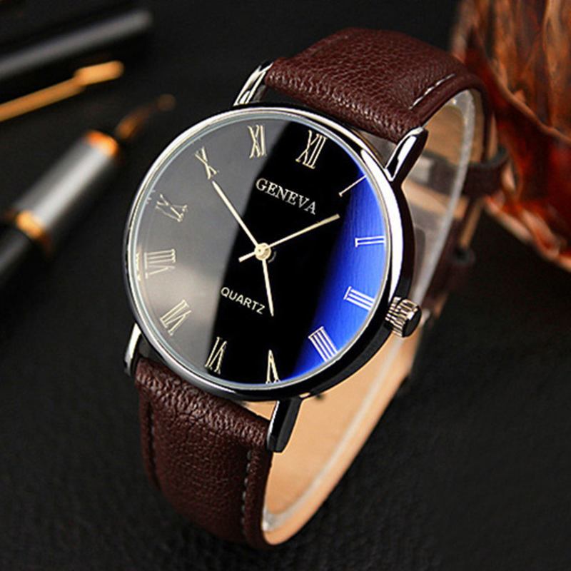 Business Casual Enkel Romersk Siffra Urtavla Pu Läderrem Herr Quartz Watch Armbandsur