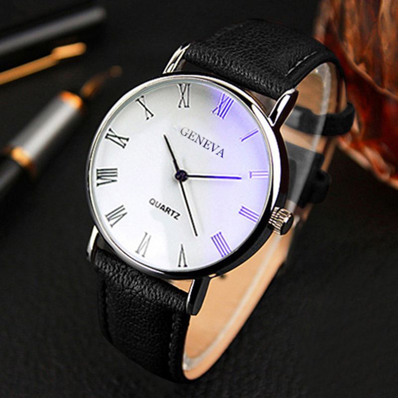 Business Casual Enkel Romersk Siffra Urtavla Pu Läderrem Herr Quartz Watch Armbandsur