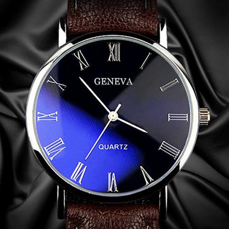 Business Casual Enkel Romersk Siffra Urtavla Pu Läderrem Herr Quartz Watch Armbandsur