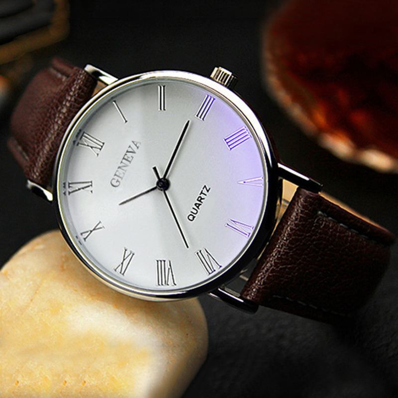 Business Casual Enkel Romersk Siffra Urtavla Pu Läderrem Herr Quartz Watch Armbandsur