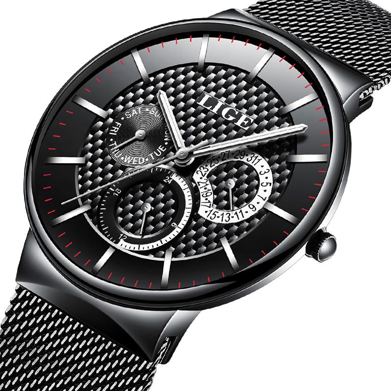 Business Casual Herrklocka Vattentät Lysande Datum Vecka Display Quartz Watch