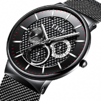 Business Casual Herrklocka Vattentät Lysande Datum Vecka Display Quartz Watch